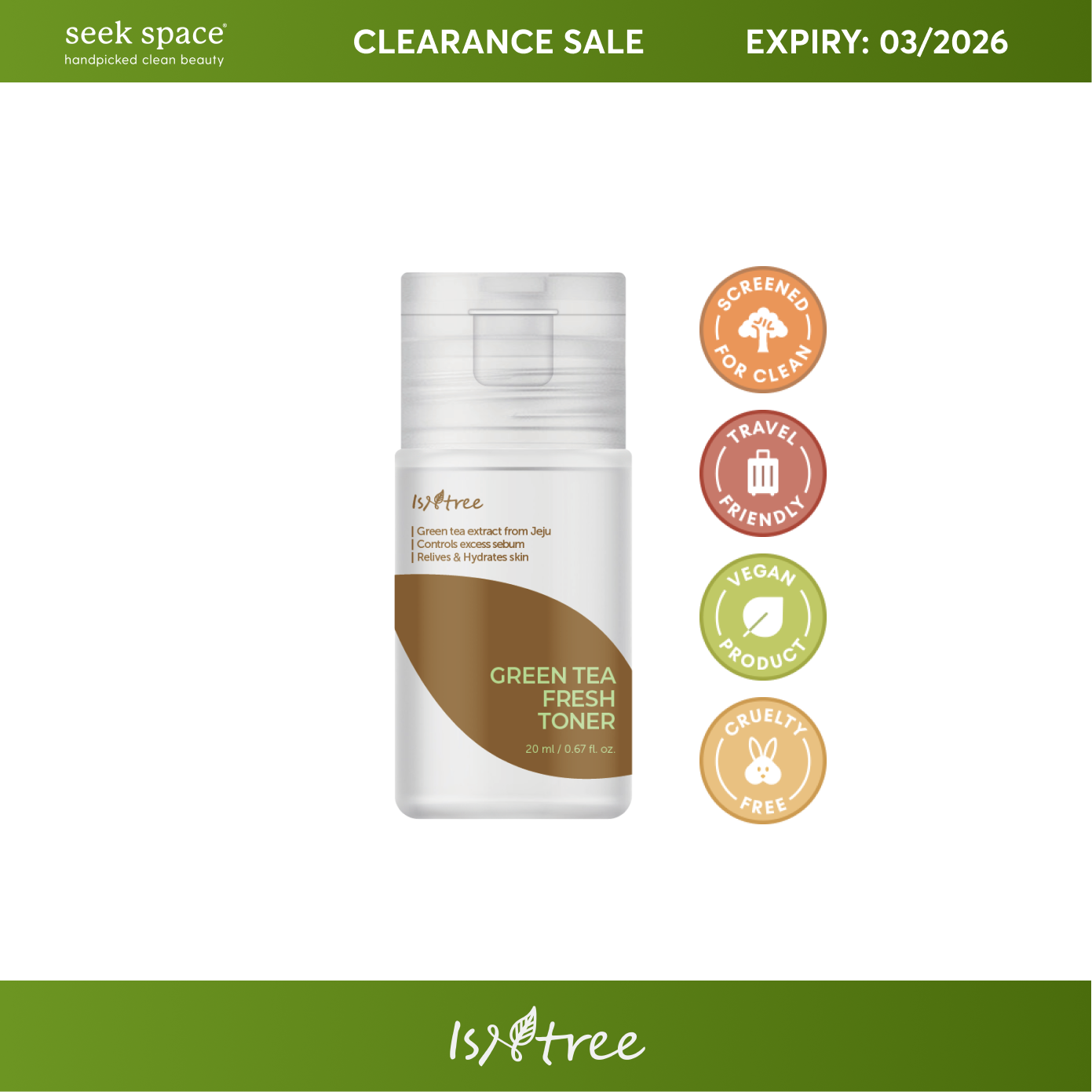 CLEARANCE ISNTREE (MINI) Green Tea Fresh Toner 20mL [EXP.03/2026]