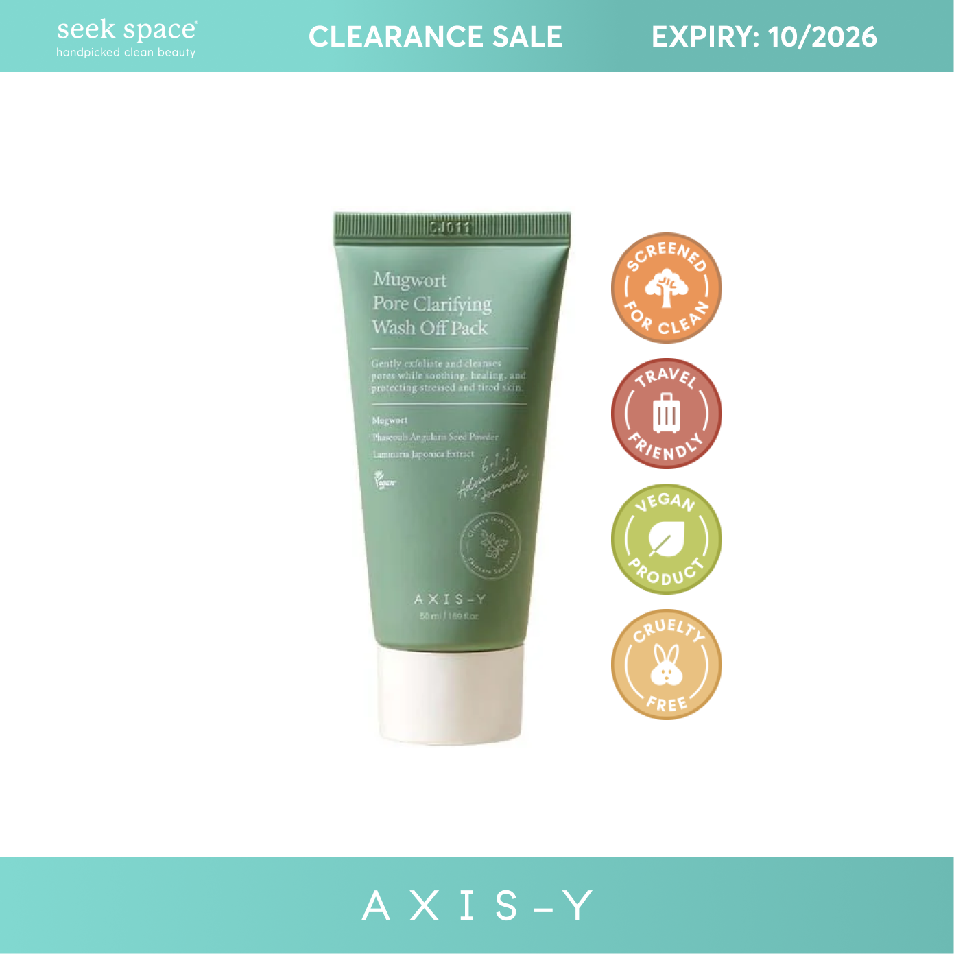 CLEARANCE AXIS-Y Mugwort Pore Clarifying Wash Off Pack 50ml [EXP: 10/2026]