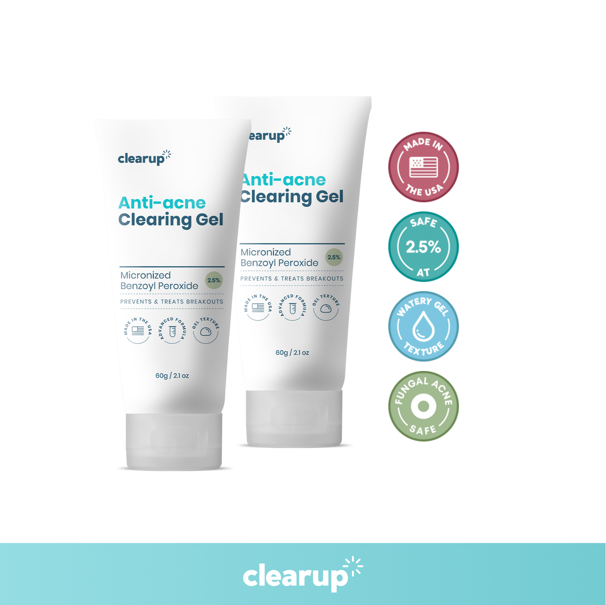 CLEARUP Clearing Gel Micronized Benzoyl Peroxide 2.5% 60g - Bundle of 2